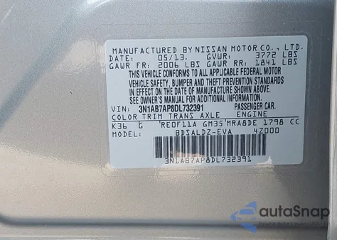 2013 Nissan Sentra Sv из США, поврежденный, VIN 3N1AB7AP8DL732391